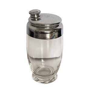 Glass Chrome Cocktail Shaker Screw Top Lid Strainer Classic Barware 6in Tall Vtg